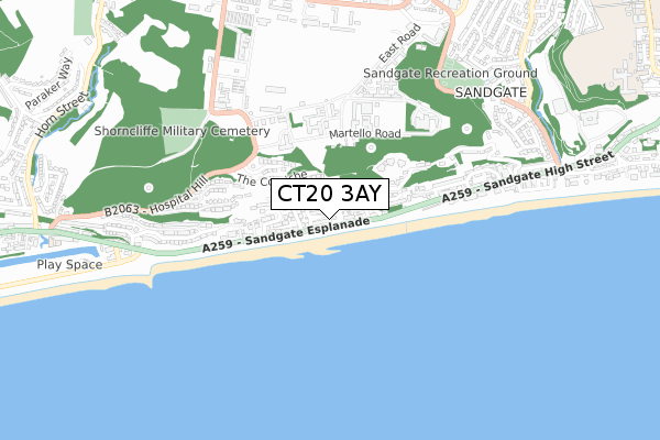 CT20 3AY map - small scale - OS Open Zoomstack (Ordnance Survey)