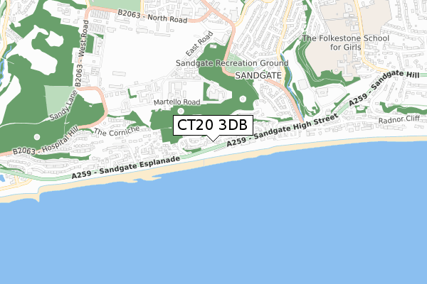 CT20 3DB map - small scale - OS Open Zoomstack (Ordnance Survey)