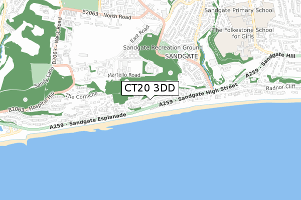 CT20 3DD map - small scale - OS Open Zoomstack (Ordnance Survey)