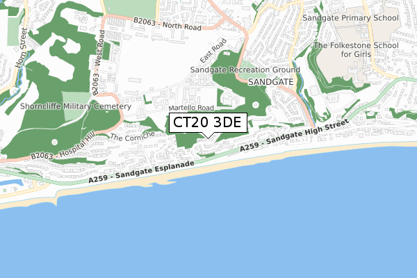 CT20 3DE map - small scale - OS Open Zoomstack (Ordnance Survey)