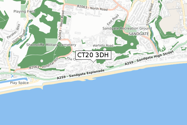 CT20 3DH map - small scale - OS Open Zoomstack (Ordnance Survey)