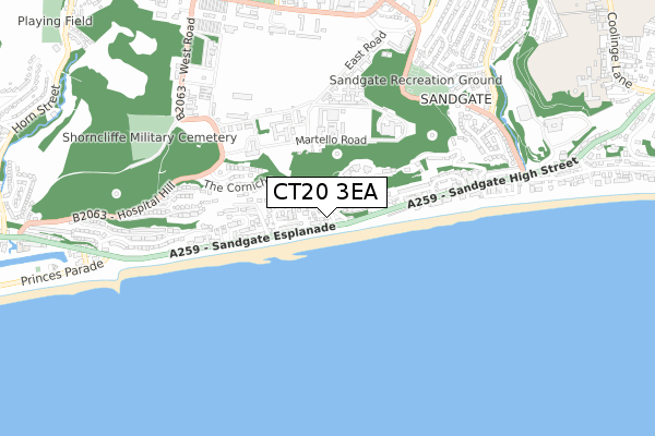 CT20 3EA map - small scale - OS Open Zoomstack (Ordnance Survey)