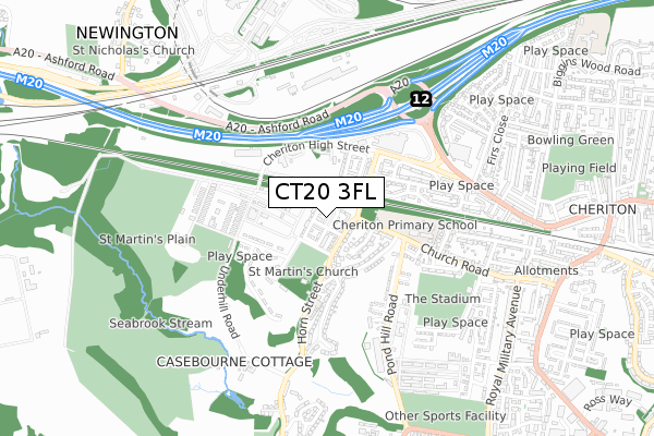 CT20 3FL map - small scale - OS Open Zoomstack (Ordnance Survey)