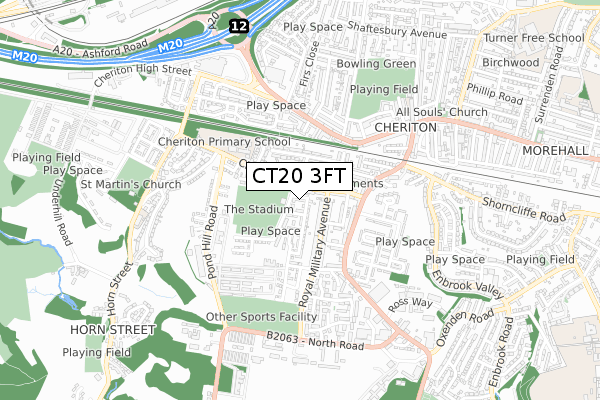 CT20 3FT map - small scale - OS Open Zoomstack (Ordnance Survey)