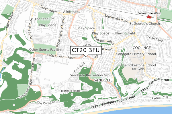 CT20 3FU map - small scale - OS Open Zoomstack (Ordnance Survey)