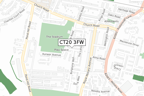 CT20 3FW map - large scale - OS Open Zoomstack (Ordnance Survey)