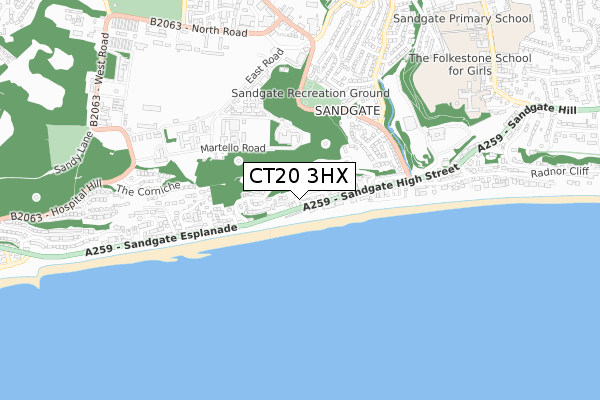 CT20 3HX map - small scale - OS Open Zoomstack (Ordnance Survey)