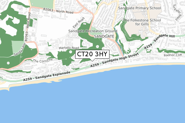 CT20 3HY map - small scale - OS Open Zoomstack (Ordnance Survey)