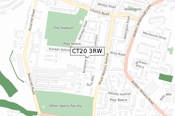 CT20 3RW map - large scale - OS Open Zoomstack (Ordnance Survey)