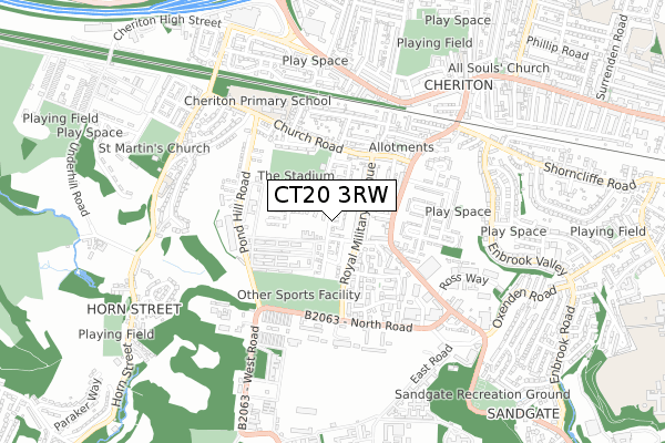 CT20 3RW map - small scale - OS Open Zoomstack (Ordnance Survey)