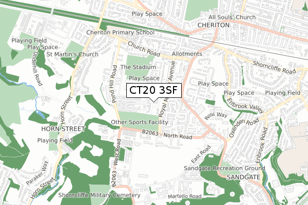 CT20 3SF map - small scale - OS Open Zoomstack (Ordnance Survey)