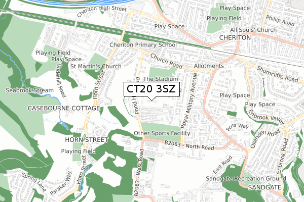 CT20 3SZ map - small scale - OS Open Zoomstack (Ordnance Survey)