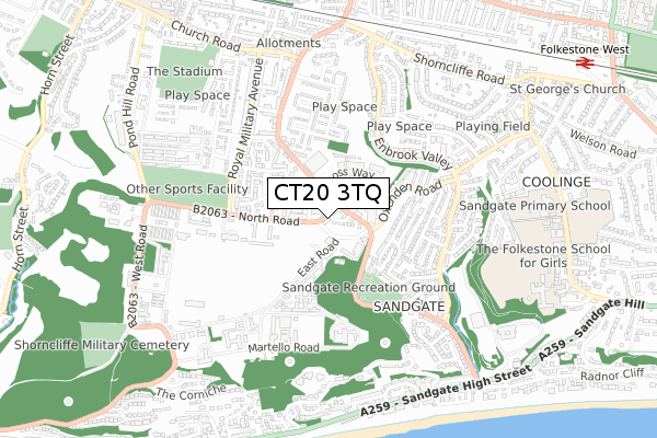 CT20 3TQ map - small scale - OS Open Zoomstack (Ordnance Survey)