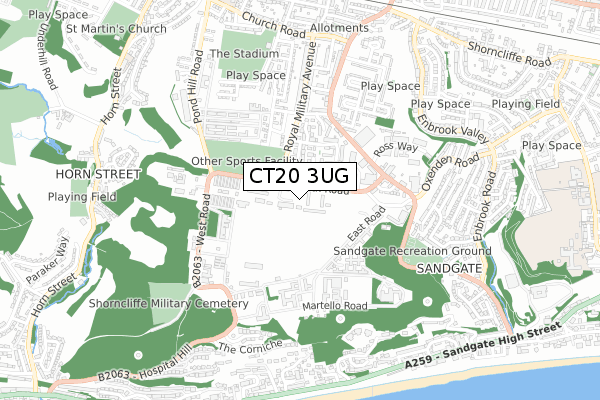 CT20 3UG map - small scale - OS Open Zoomstack (Ordnance Survey)