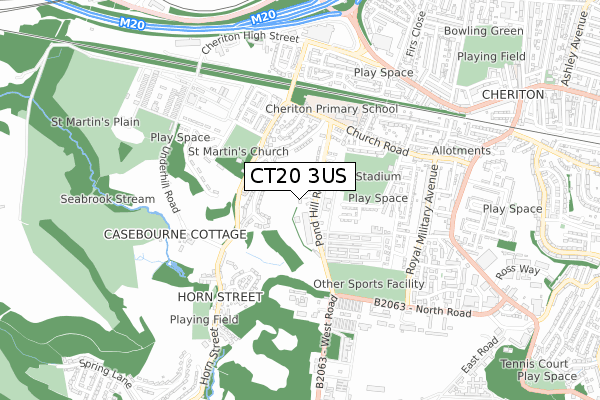 CT20 3US map - small scale - OS Open Zoomstack (Ordnance Survey)