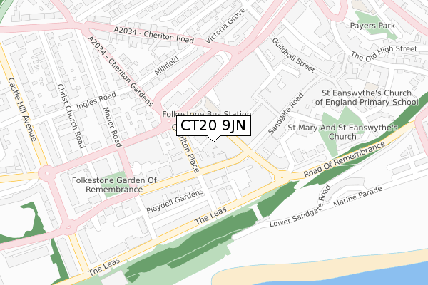 CT20 9JN map - large scale - OS Open Zoomstack (Ordnance Survey)