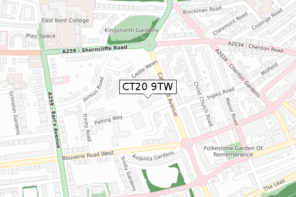 CT20 9TW map - large scale - OS Open Zoomstack (Ordnance Survey)