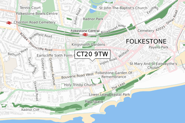 CT20 9TW map - small scale - OS Open Zoomstack (Ordnance Survey)