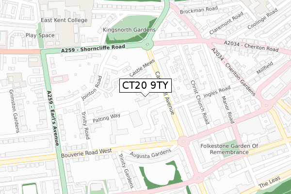 CT20 9TY map - large scale - OS Open Zoomstack (Ordnance Survey)