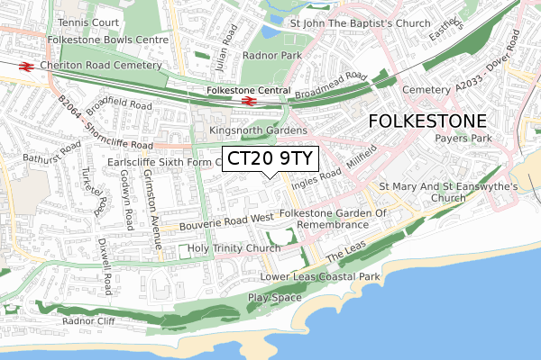 CT20 9TY map - small scale - OS Open Zoomstack (Ordnance Survey)