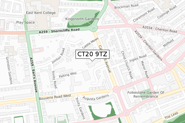 CT20 9TZ map - large scale - OS Open Zoomstack (Ordnance Survey)