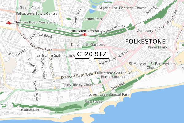 CT20 9TZ map - small scale - OS Open Zoomstack (Ordnance Survey)