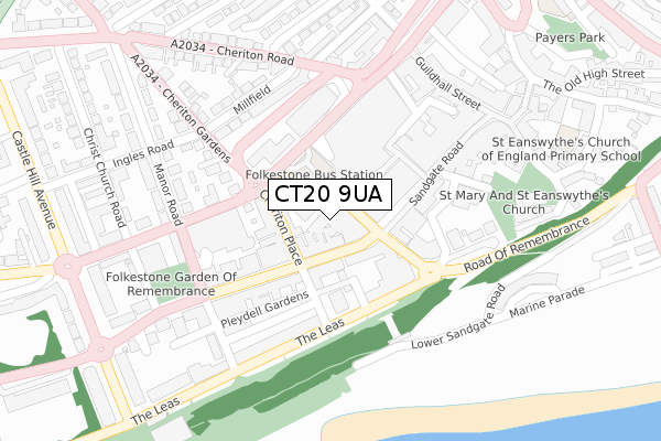 CT20 9UA map - large scale - OS Open Zoomstack (Ordnance Survey)