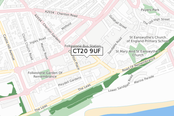 CT20 9UF map - large scale - OS Open Zoomstack (Ordnance Survey)