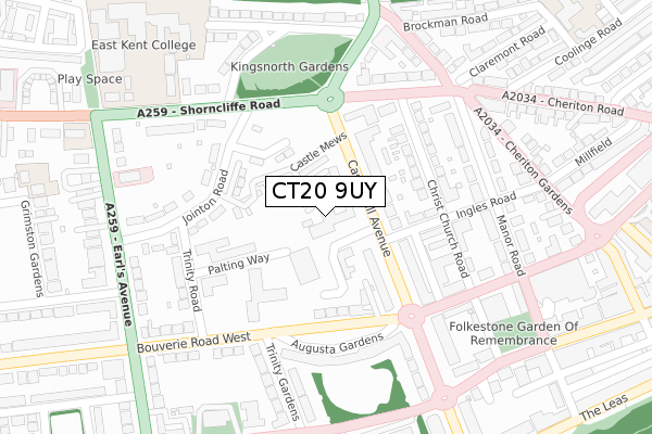 CT20 9UY map - large scale - OS Open Zoomstack (Ordnance Survey)