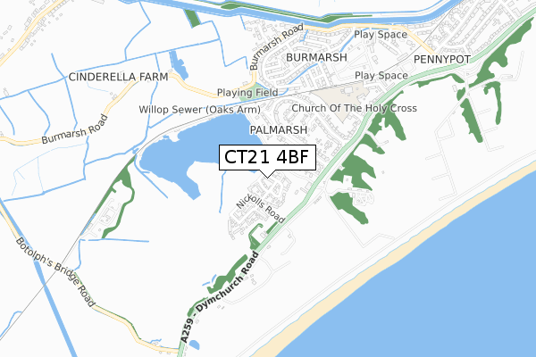 CT21 4BF map - small scale - OS Open Zoomstack (Ordnance Survey)