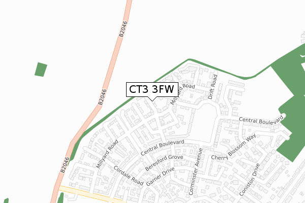 CT3 3FW map - large scale - OS Open Zoomstack (Ordnance Survey)