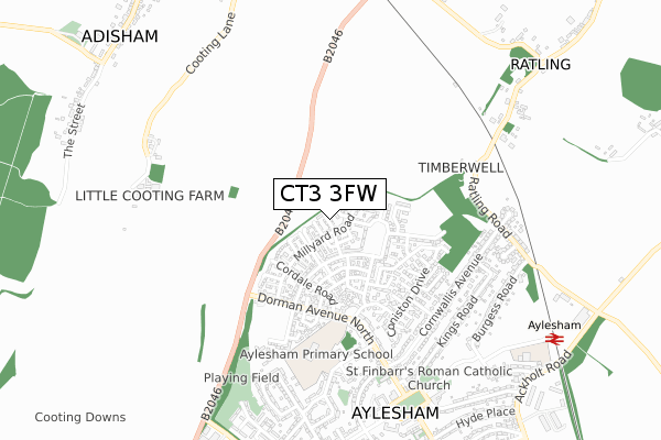 CT3 3FW map - small scale - OS Open Zoomstack (Ordnance Survey)