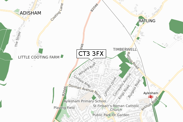 CT3 3FX map - small scale - OS Open Zoomstack (Ordnance Survey)