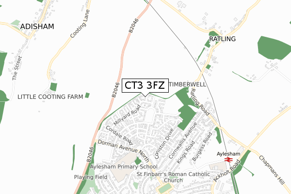 CT3 3FZ map - small scale - OS Open Zoomstack (Ordnance Survey)