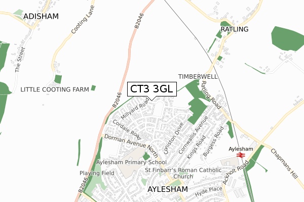 CT3 3GL map - small scale - OS Open Zoomstack (Ordnance Survey)