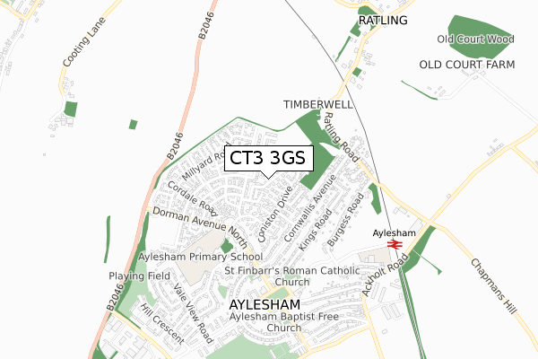 CT3 3GS map - small scale - OS Open Zoomstack (Ordnance Survey)