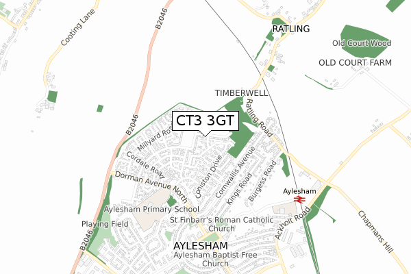 CT3 3GT map - small scale - OS Open Zoomstack (Ordnance Survey)