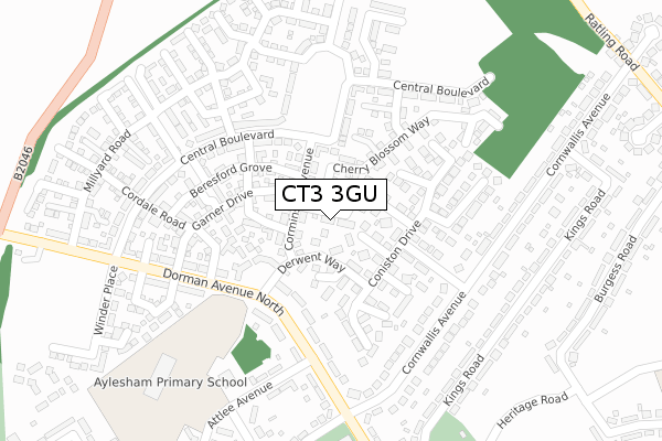 CT3 3GU map - large scale - OS Open Zoomstack (Ordnance Survey)