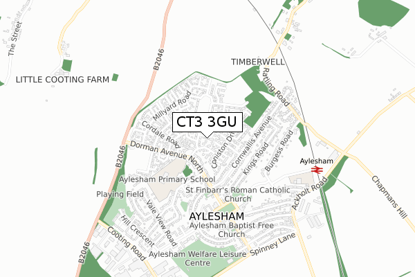 CT3 3GU map - small scale - OS Open Zoomstack (Ordnance Survey)