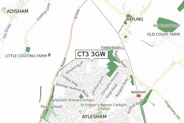 CT3 3GW map - small scale - OS Open Zoomstack (Ordnance Survey)