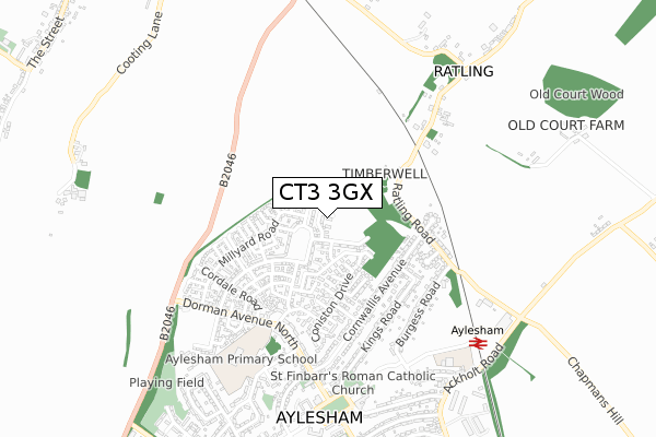 CT3 3GX map - small scale - OS Open Zoomstack (Ordnance Survey)