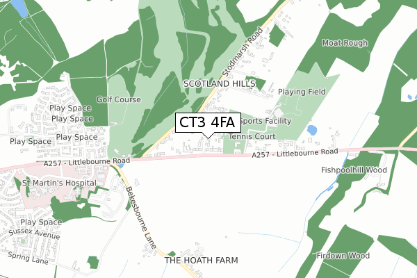 CT3 4FA map - small scale - OS Open Zoomstack (Ordnance Survey)