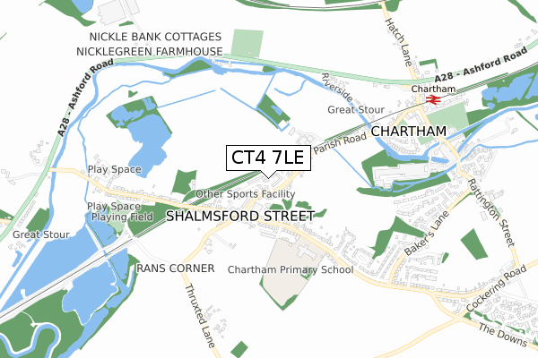 CT4 7LE map - small scale - OS Open Zoomstack (Ordnance Survey)