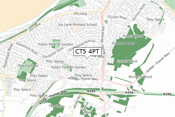 CT5 4PT map - small scale - OS Open Zoomstack (Ordnance Survey)