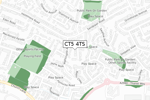 CT5 4TS map - large scale - OS Open Zoomstack (Ordnance Survey)