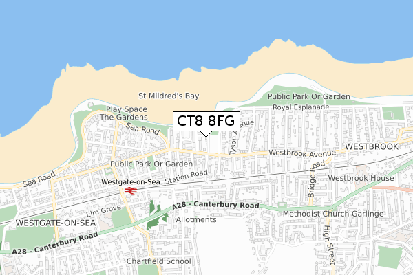 CT8 8FG map - small scale - OS Open Zoomstack (Ordnance Survey)