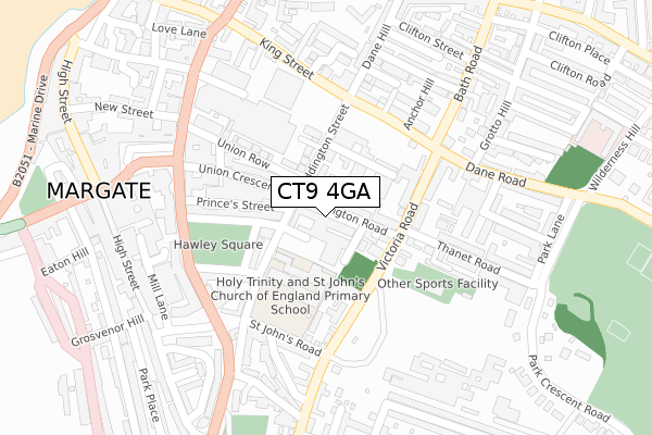 CT9 4GA map - large scale - OS Open Zoomstack (Ordnance Survey)