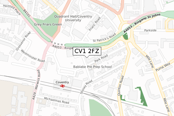 CV1 2FZ map - large scale - OS Open Zoomstack (Ordnance Survey)