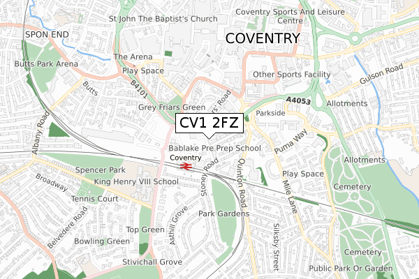 CV1 2FZ map - small scale - OS Open Zoomstack (Ordnance Survey)