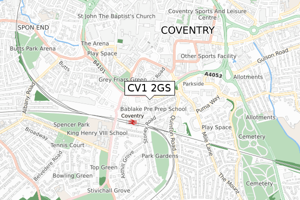 CV1 2GS map - small scale - OS Open Zoomstack (Ordnance Survey)